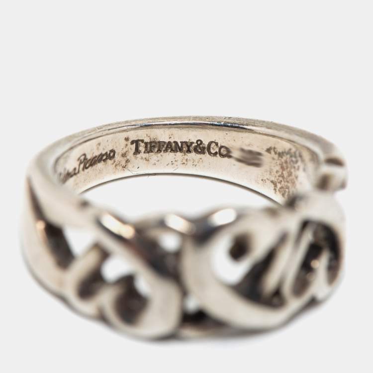 Pre Owned Tiffany & Co. Sterling Silver Paloma Picasso Loving Hearts Band Ring Size EU 51