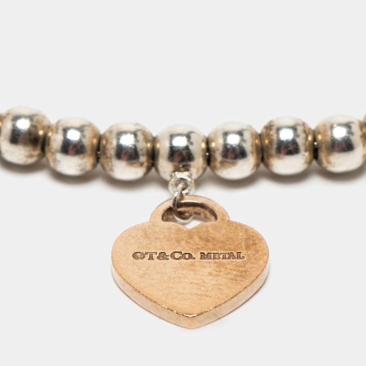 Pre Owned Tiffany & Co. Return To Tiffany Rubedo Heart Tag Sterling Silver Beaded Bracelet