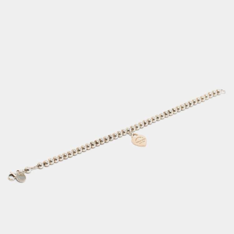 Pre Owned Tiffany & Co. Return To Tiffany Rubedo Heart Tag Sterling Silver Beaded Bracelet
