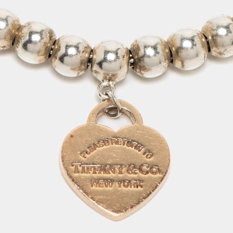 Pre Owned Tiffany & Co. Return To Tiffany Rubedo Heart Tag Sterling Silver Beaded Bracelet