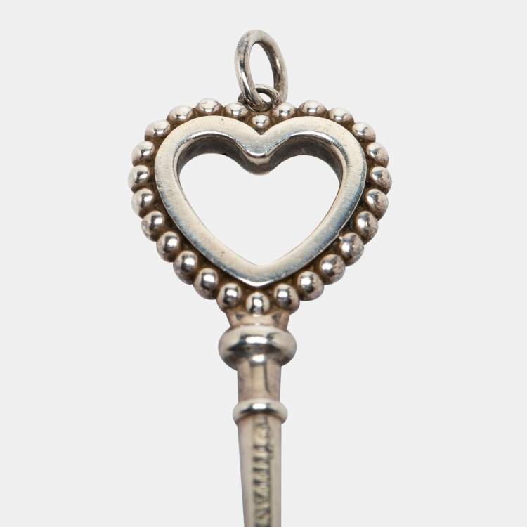 Pre Owned Tiffany & Co. Heart Key Enamel Sterling Silver Pendant