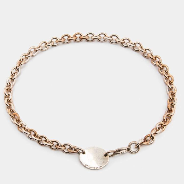 Pre Owned Tiffany & Co. Sterling Silver Return to Tiffany Oval Tag Choker Necklace