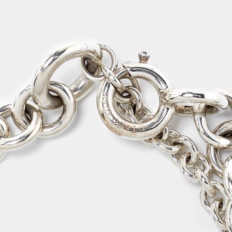 Pre Owned Tiffany & Co. Return to Tiffany Heart Tag Sterling Silver Double Chain Bracelet