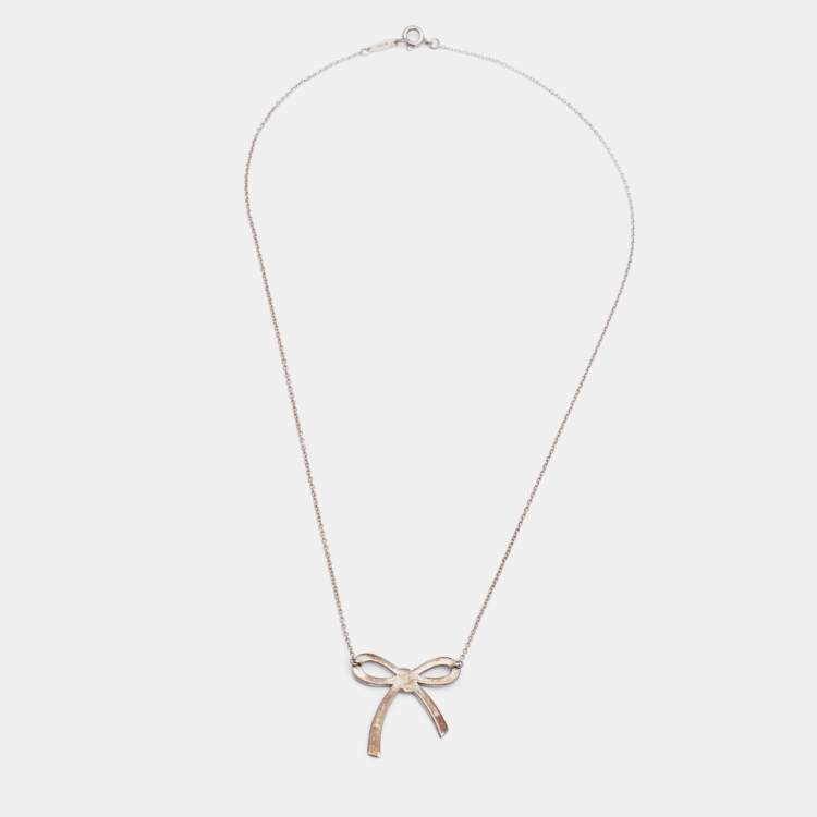 Pre Owned Tiffany & Co. Sterling Silver Bow Pendant Necklace
