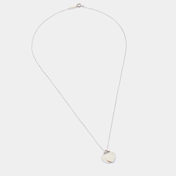 Pre Owned Tiffany & Co. Return to Tiffany Blue Enamel Sterling Silver Double Heart Tag Pendant Necklace