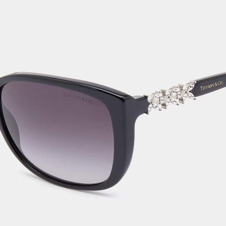 Pre Owned Tiffany & Co. Black/ Grey Gradient TF 4090-B Crystal Embellished Square Sunglasses
