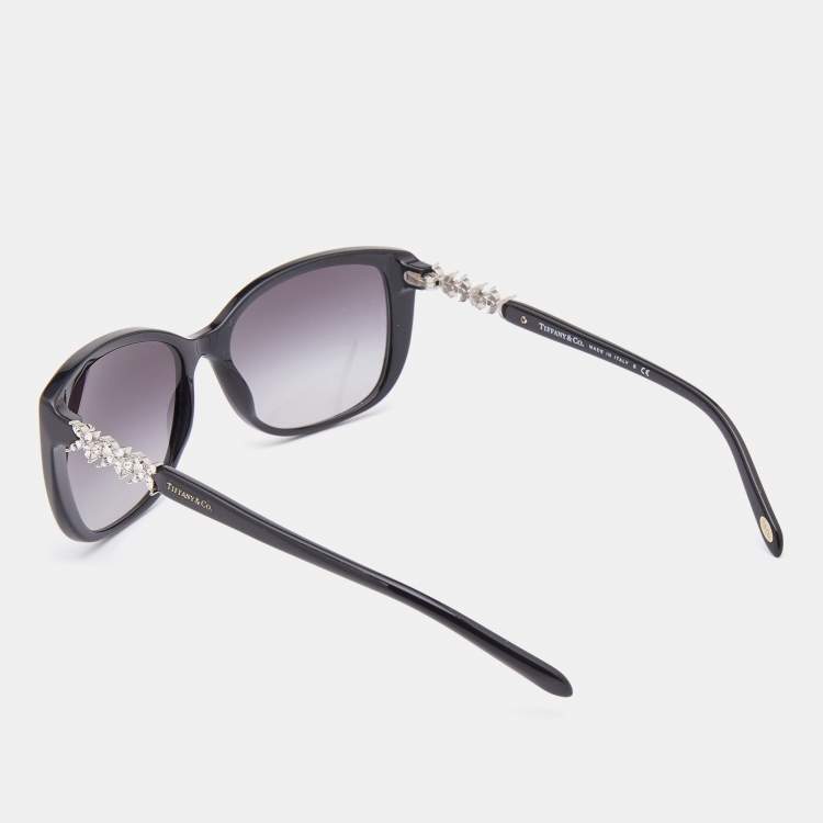 Pre Owned Tiffany & Co. Black/ Grey Gradient TF 4090-B Crystal Embellished Square Sunglasses