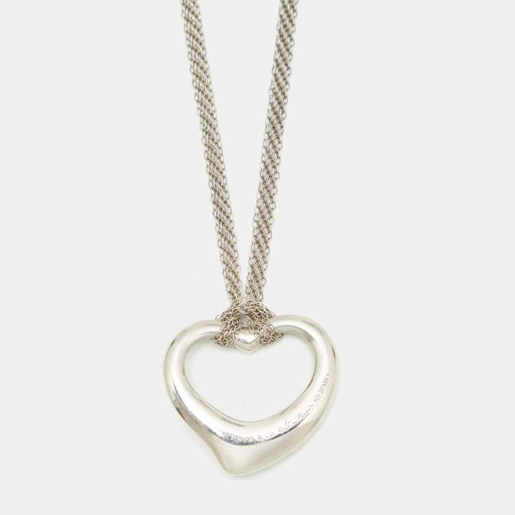 Pre Owned Tiffany & Co. Elsa Peretti Sterling Silver Open Heart Pendant Necklace