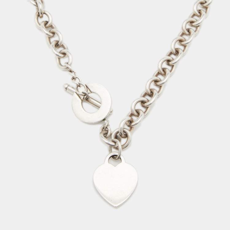 Pre Owned Tiffany & Co. Sterling Silver Heart Tag Charm Toggle Necklace