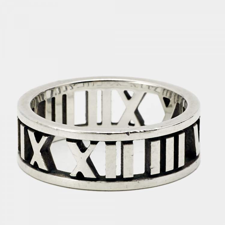 Pre Owned Tiffany & Co. Atlas Silver Open Band Ring Size EU 54
