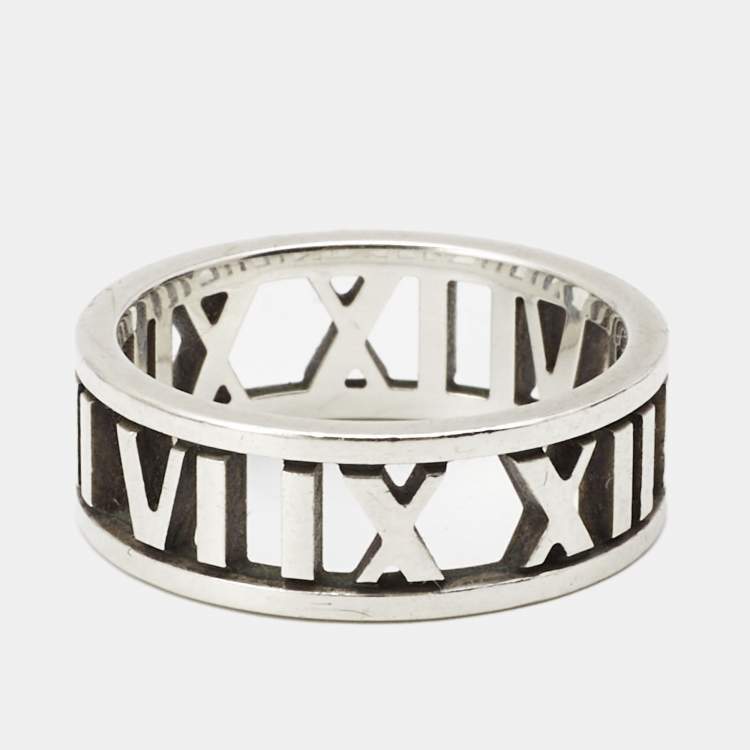 Pre Owned Tiffany & Co. Atlas Silver Open Band Ring Size EU 54