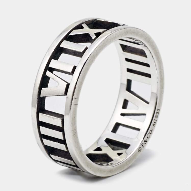 Pre Owned Tiffany & Co. Atlas Silver Open Band Ring Size EU 54