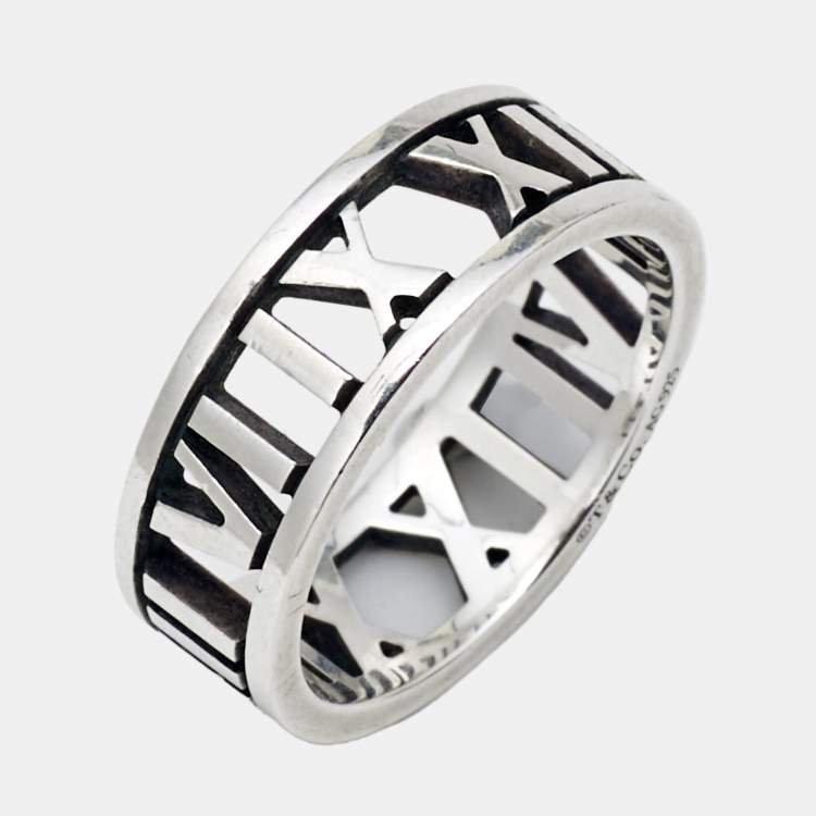 Pre Owned Tiffany & Co. Atlas Silver Open Band Ring Size EU 54