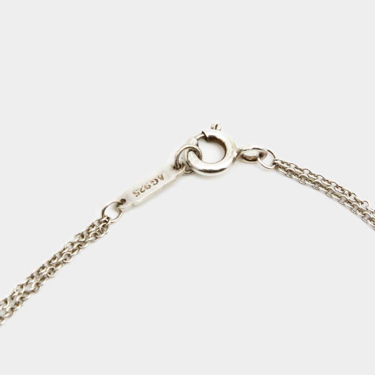 Pre Owned Tiffany & Co. Return To Tiffany Sterling Silver Rubedo Heart Tag Double Chain Bracelet