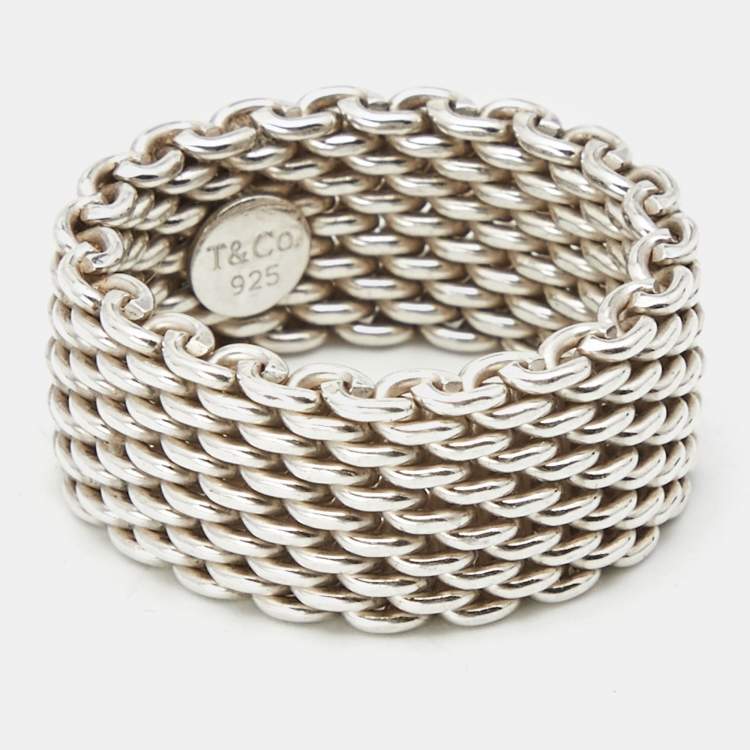 Pre Owned Tiffany & Co. Somerset Sterling Silver Band Ring Size 55 