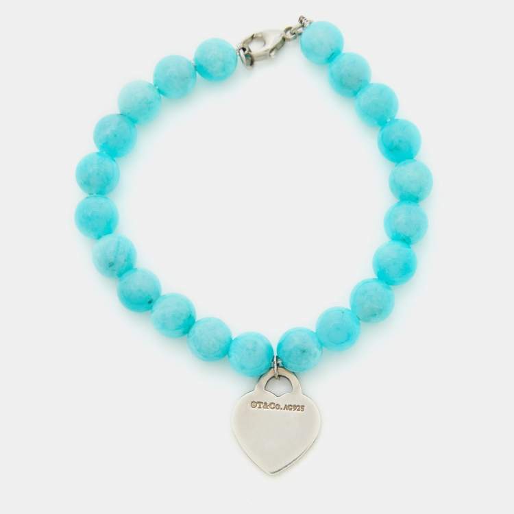 Pre Owned Tiffany & Co. Return To Tiffany Love Heart Tag  Amazonite Sterling Silver Charm Bracelet