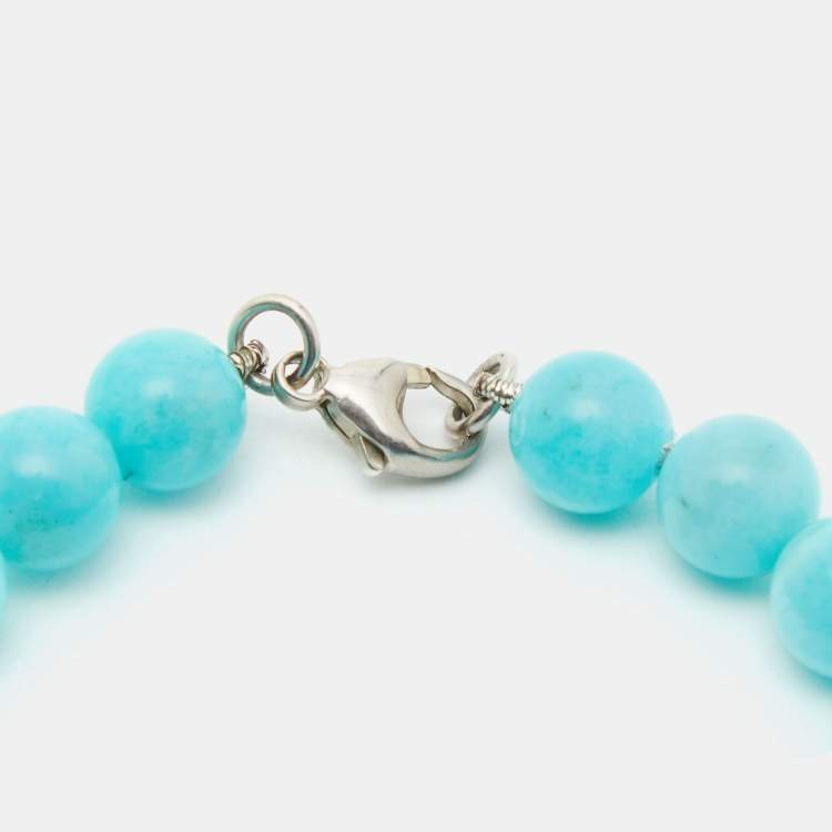 Pre Owned Tiffany & Co. Return To Tiffany Love Heart Tag  Amazonite Sterling Silver Charm Bracelet