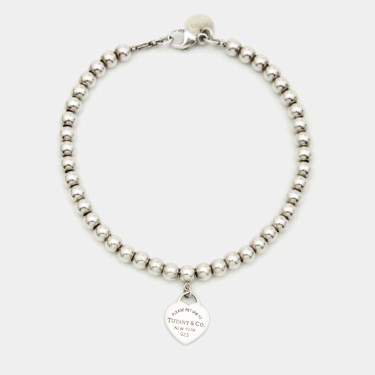 Pre Owned Tiffany & Co. Return To Tiffany Love Heart Tag Blue Enamel Sterling Silver Beaded Bracelet