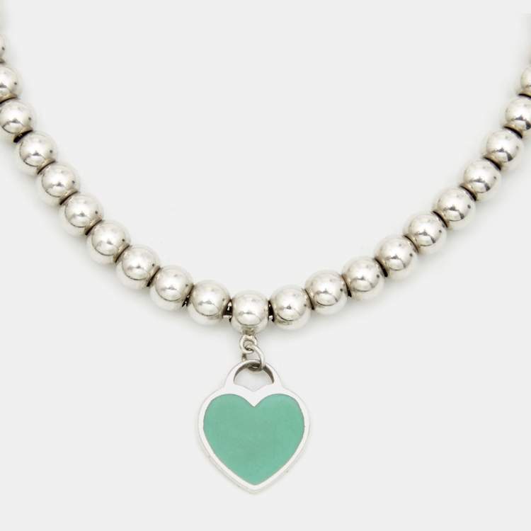 Pre Owned Tiffany & Co. Return To Tiffany Love Heart Tag Blue Enamel Sterling Silver Beaded Bracelet