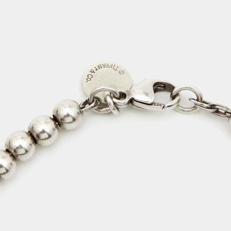 Pre Owned Tiffany & Co. Return To Tiffany Love Heart Tag Blue Enamel Sterling Silver Beaded Bracelet