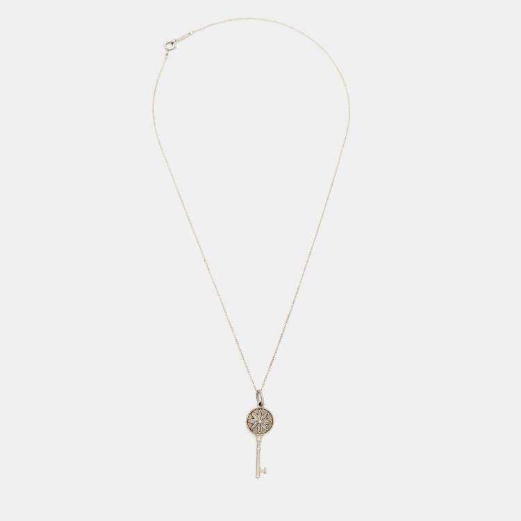Pre Owned Tiffany & Co. Tiffany Key Diamond Sterling Silver Pendant Necklace