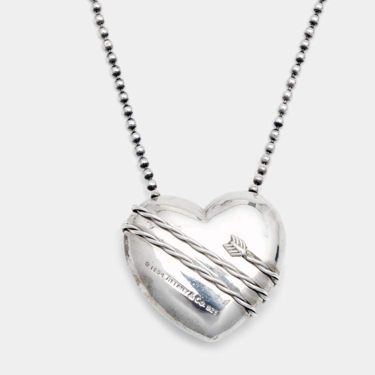Pre Owned Tiffany & Co. Heart & Arrow Sterling Silver Pendant Necklace