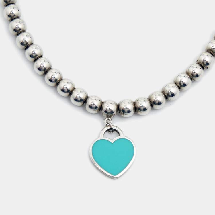 Pre Owned Tiffany & Co. Return to Tiffany Heart Tag Enamel Silver Bead Bracelet