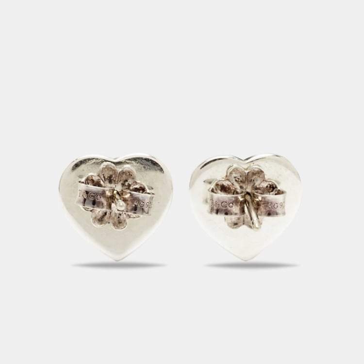 Pre Owned Tiffany & Co. Return To Tiffany Mini Heart Tag Silver Stud Earrings