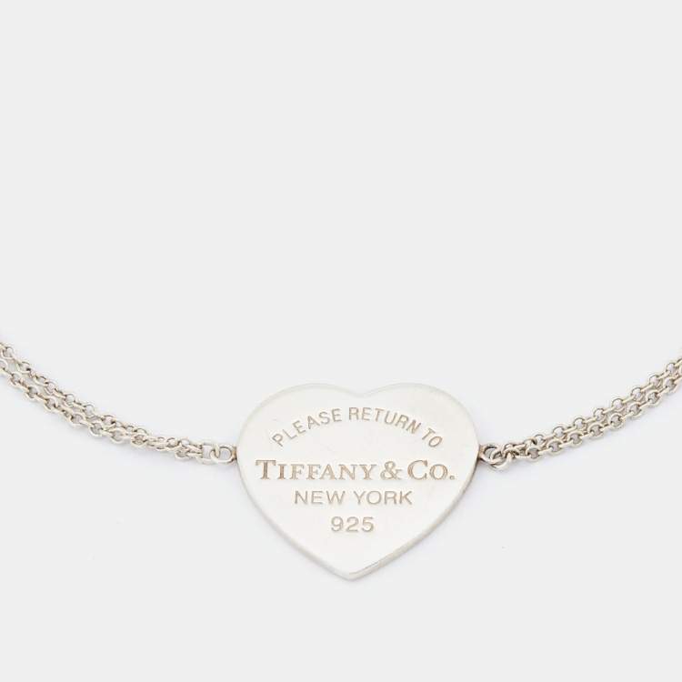 Pre Owned Tiffany & Co. Return To Tiffany Heart Tag Double Chain Sterling Silver Bracelet