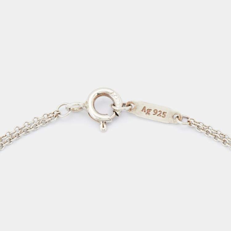 Pre Owned Tiffany & Co. Return To Tiffany Heart Tag Double Chain Sterling Silver Bracelet