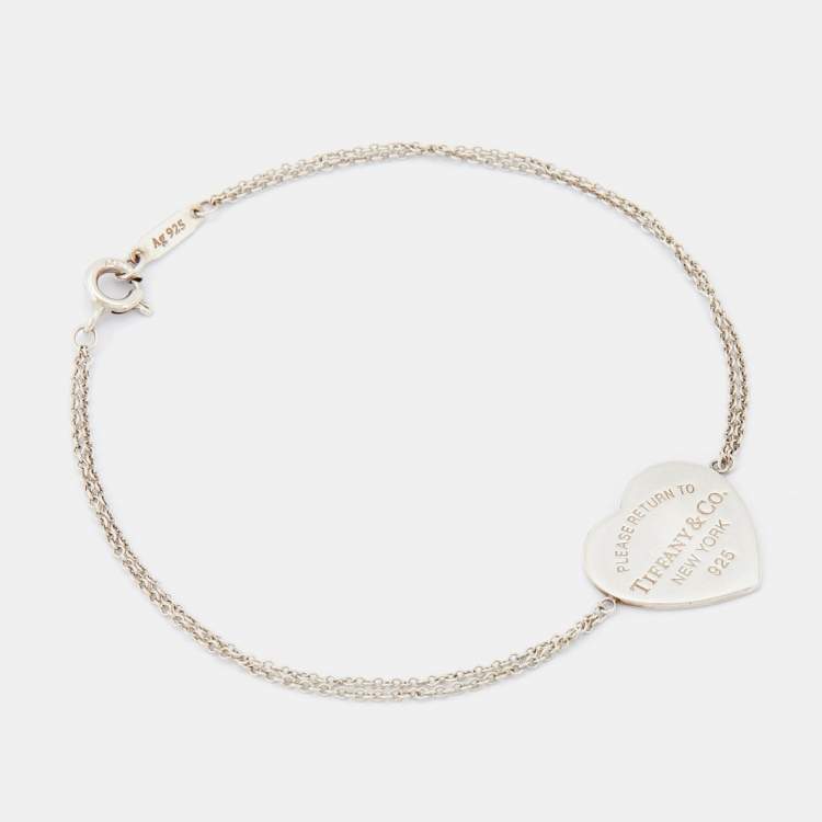Pre Owned Tiffany & Co. Return To Tiffany Heart Tag Double Chain Sterling Silver Bracelet