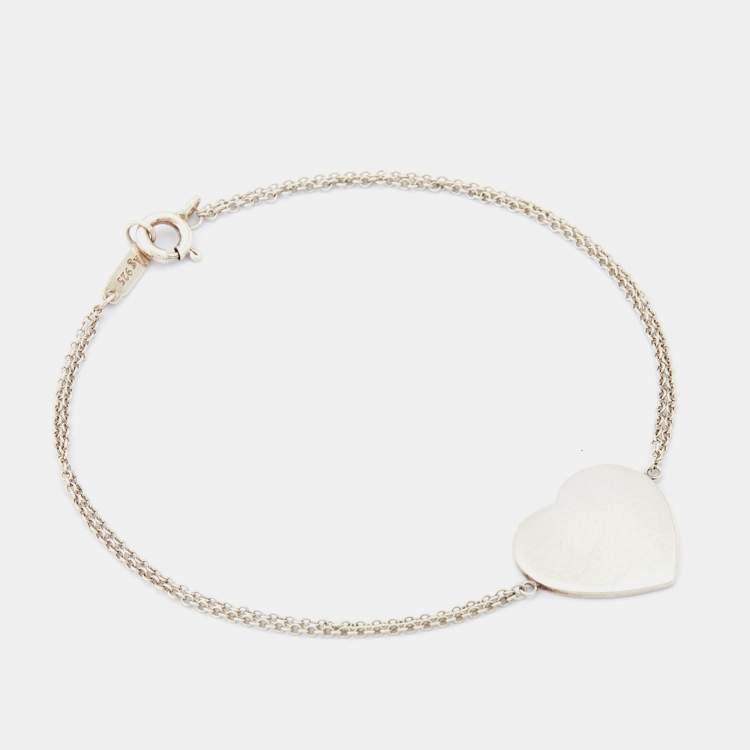 Pre Owned Tiffany & Co. Return To Tiffany Heart Tag Double Chain Sterling Silver Bracelet