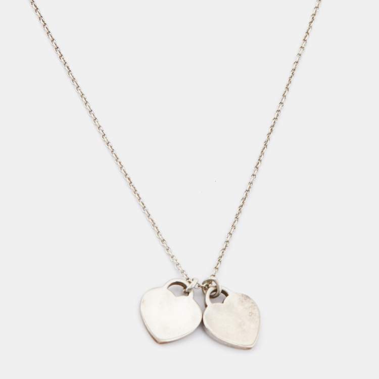 Pre Owned Tiffany & Co. Return To Tiffany Double Heart Tag Silver Pendant Chain Necklace