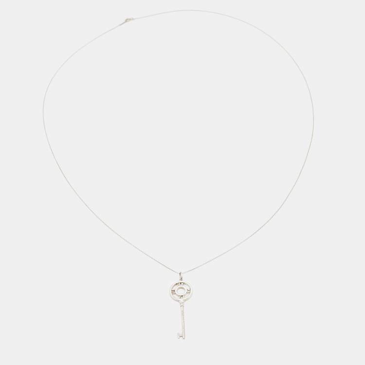 Pre Owned Tiffany & Co. Atlas Key Sterling Silver Pendant Long Chain Necklace