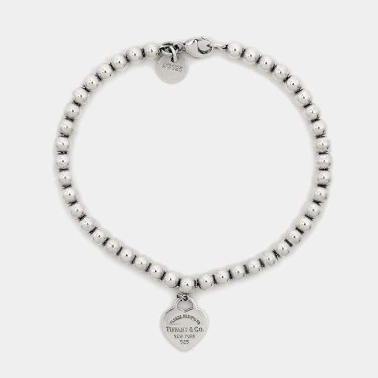 Pre Owned Tiffany & Co. Return to Tiffany Heart Tag Enamel Sterling Silver Beads Bracelet   