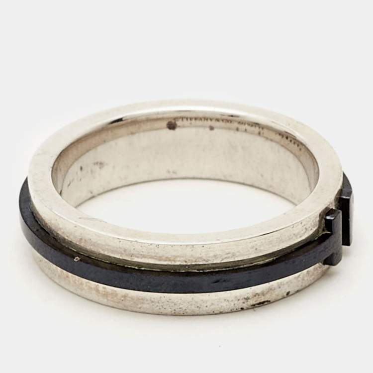 Pre Owned Tiffany & Co. Tiffany T Ceramic Sterling Silver Ring Size 52
