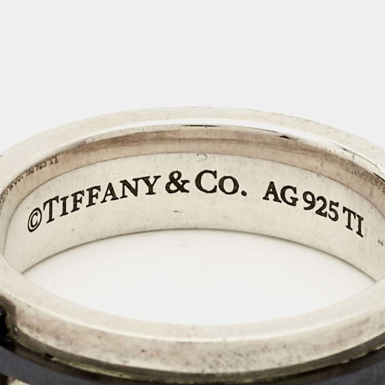 Pre Owned Tiffany & Co. Tiffany T Ceramic Sterling Silver Ring Size 52