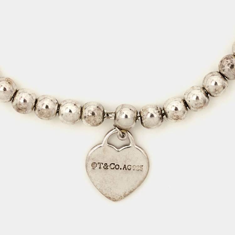 Pre Owned Tiffany & Co. Return To Tiffany Heart Tag Sterling Silver Beaded Bracelet