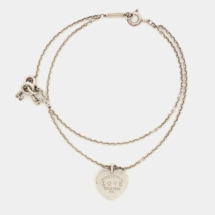 Pre Owned Tiffany & Co. Return To Tiffany Love Heart Tag Key Sterling Silver Bracelet