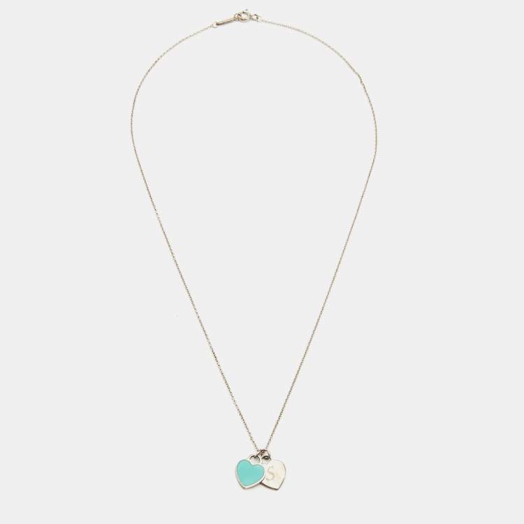Pre Owned Tiffany & Co. Return to Tiffany Enamel Double Heart Tag Sterling Silver Pendant Necklace