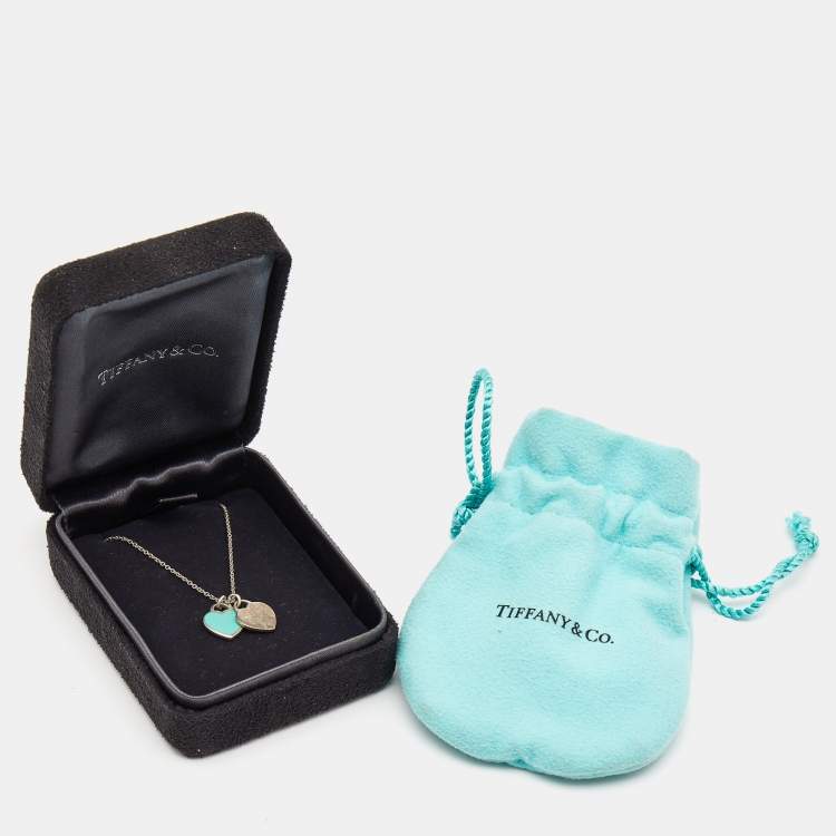 Pre Owned Tiffany & Co. Return to Tiffany Enamel Double Heart Tag Sterling Silver Pendant Necklace