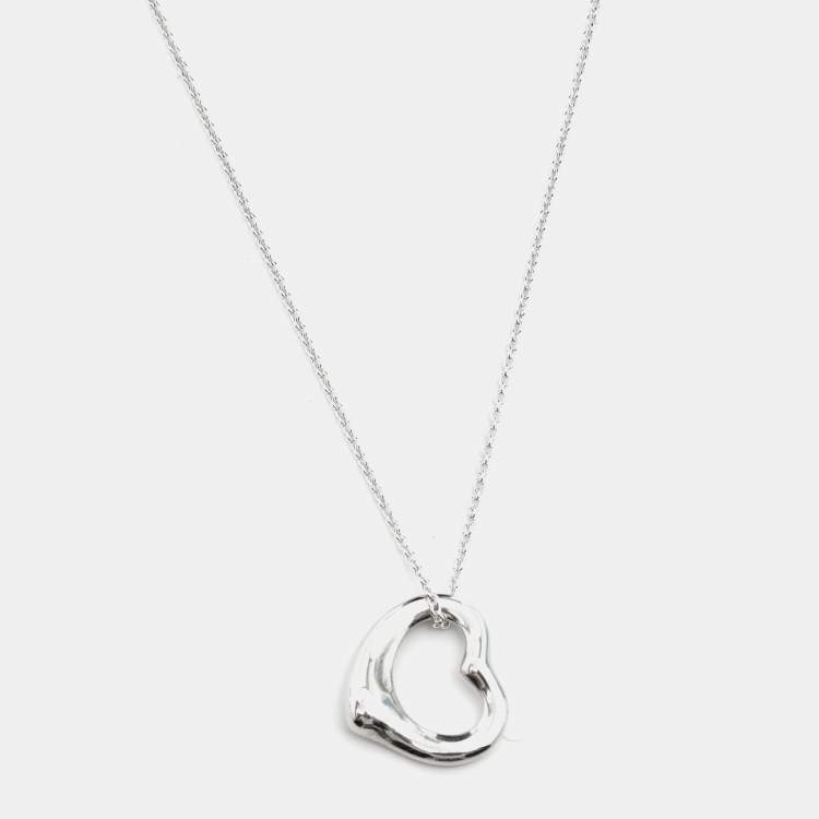 Pre Owned Tiffany & Co. Elsa Peretti Open Heart Sterling Silver Pendant Necklace