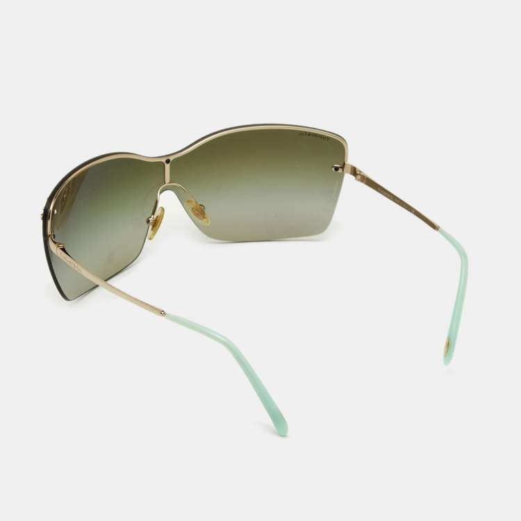 Pre Owned Tiffany & Co. Green/Gold Tone TF3030-B Dragonfly Embellished Shield Sunglasses