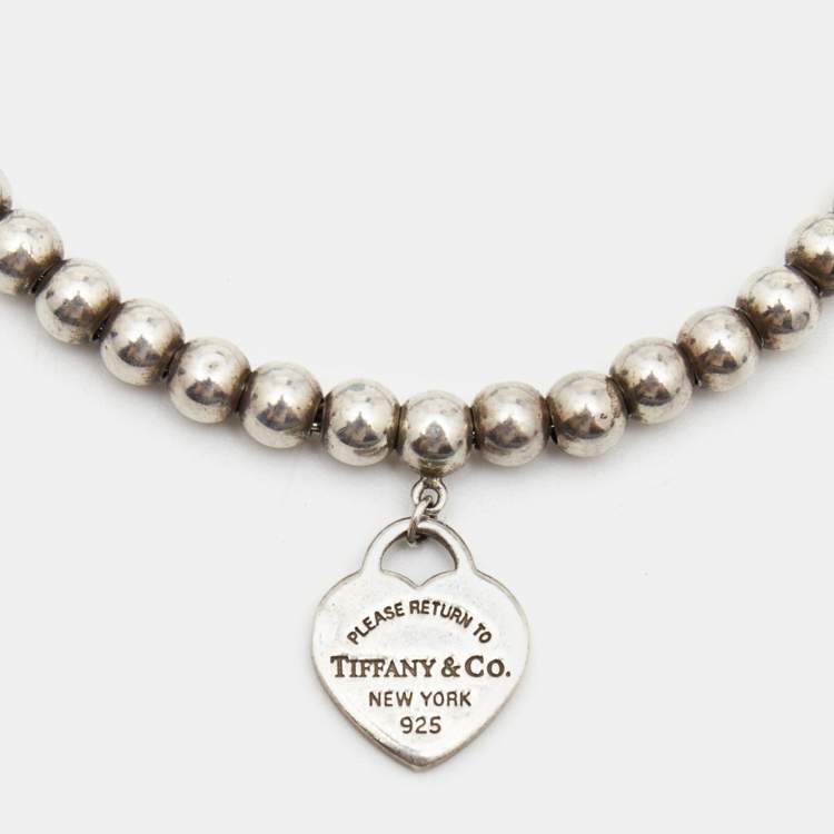 Tiffany silver bead hot sale bracelet with heart