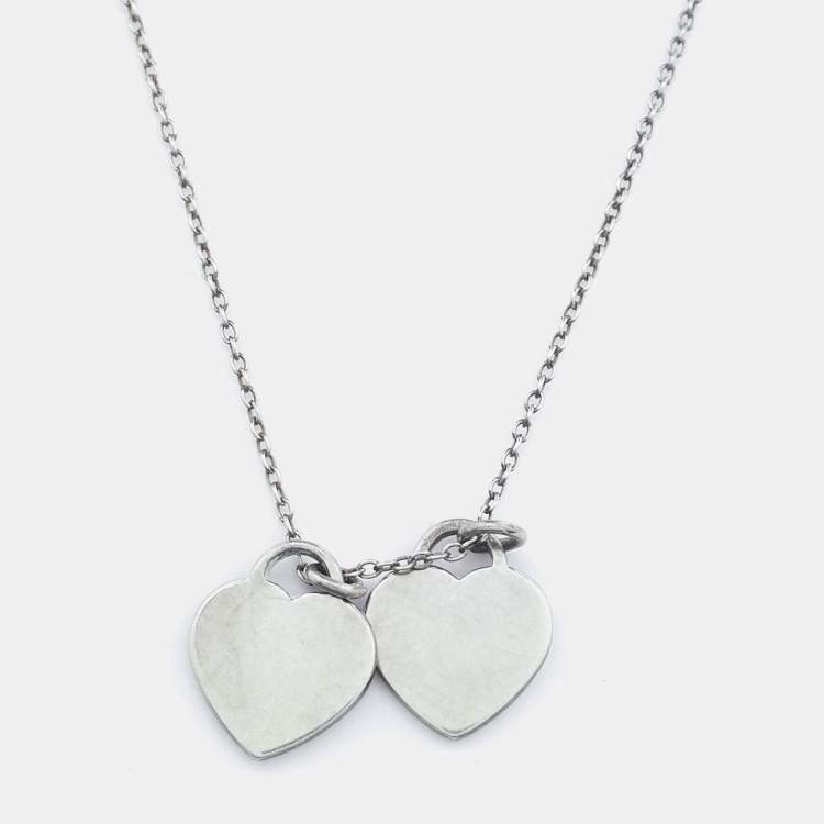 Pre Owned Tiffany & Co. Return To Tiffany Double Heart Tag Enamel Silver Pendant Necklace