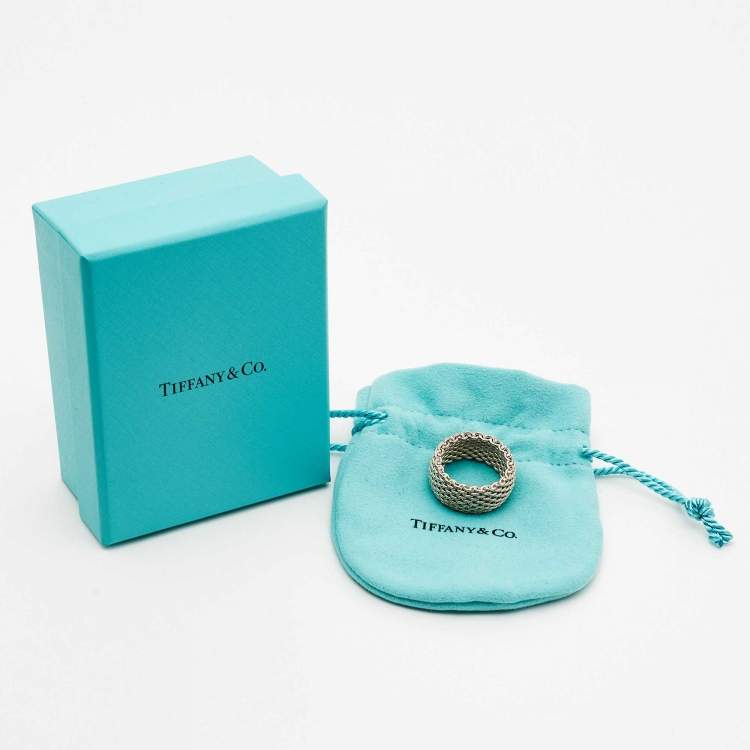 Pre Owned Tiffany & Co. Somerset Mesh Sterling Silver Ring Size 56