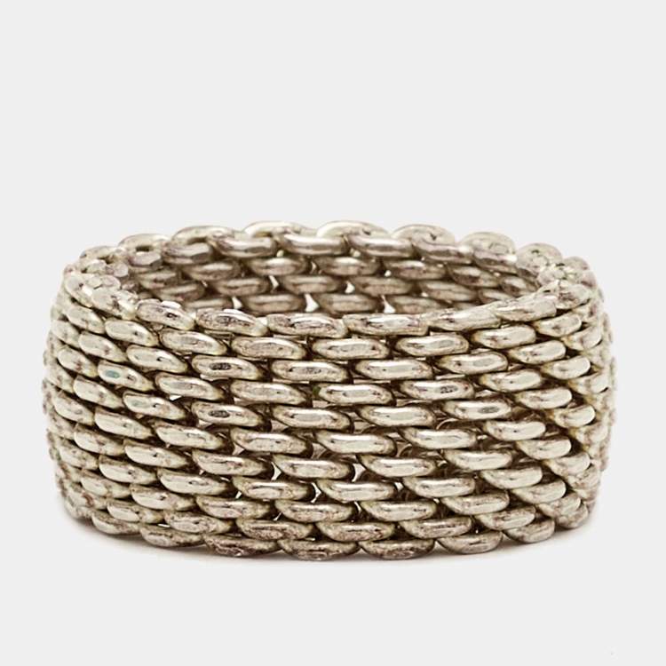 Pre Owned Tiffany & Co. Somerset Mesh Sterling Silver Ring Size 56
