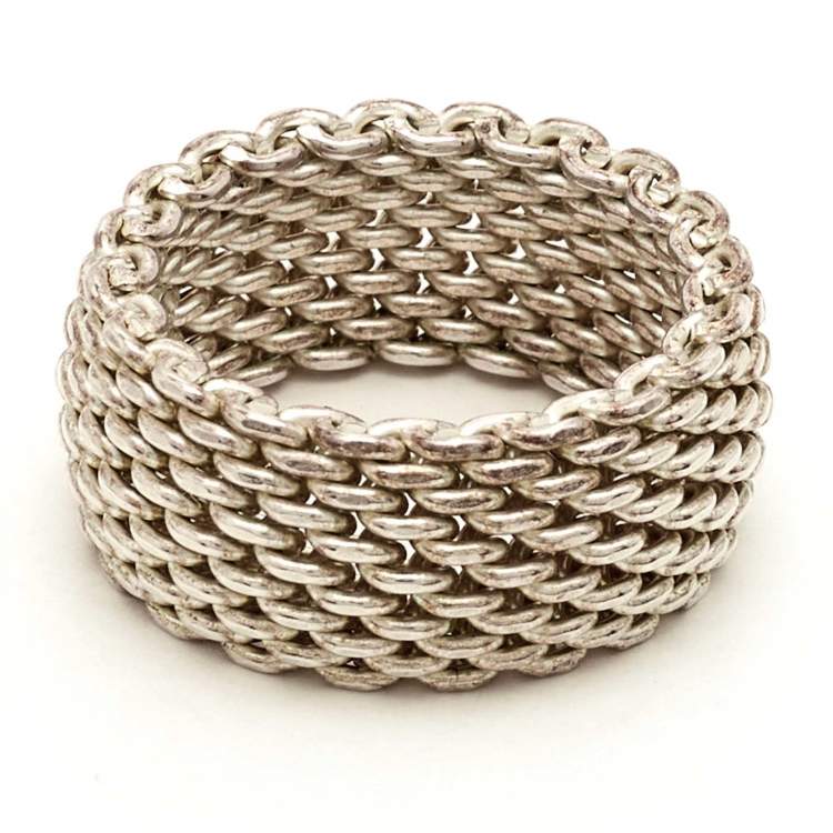 Pre Owned Tiffany & Co. Somerset Mesh Sterling Silver Ring Size 56