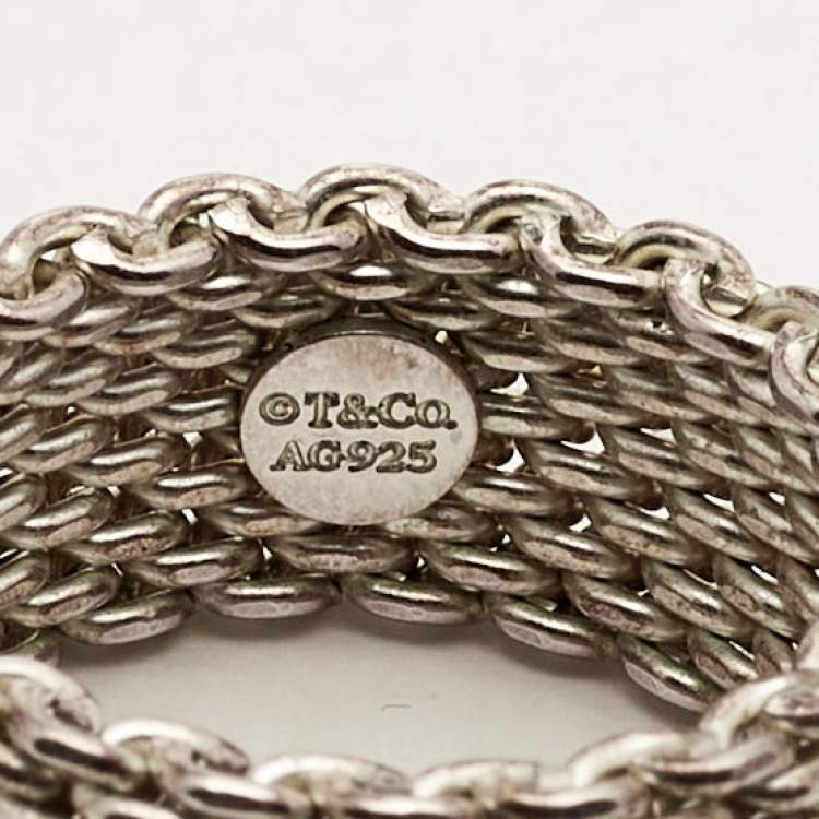 Pre Owned Tiffany & Co. Somerset Mesh Sterling Silver Ring Size 56