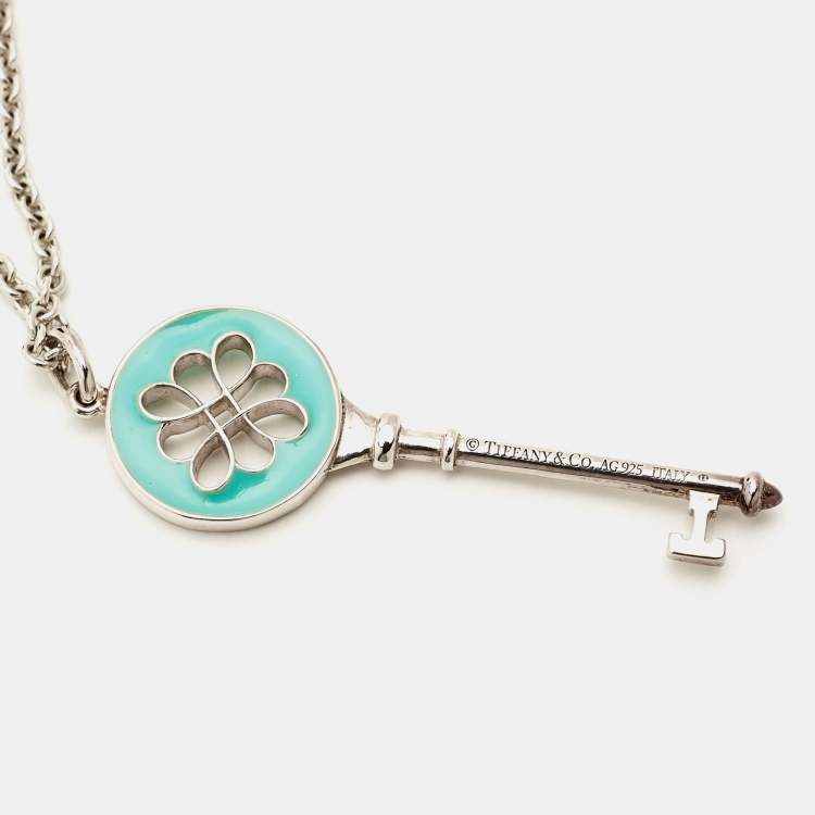 Pre Owned Tiffany & Co. Knot Key Pendant Enamel Sterling Silver Necklace